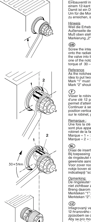 Installation procedure using a 21mm ring spanner