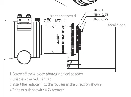 Installation diagram and thread specifications for the Askar 0.7x Reducer.