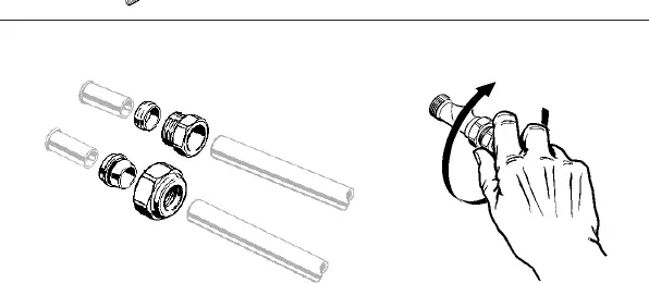 Assembly order: Nut, ring, and fitting body.