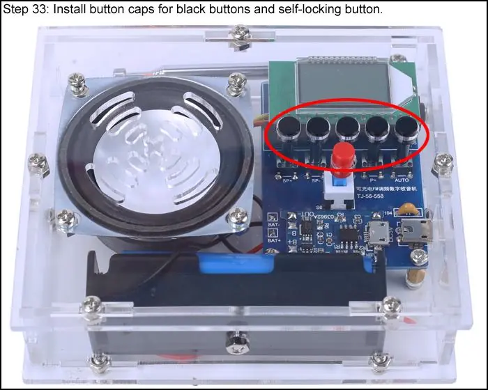 Step 33: Final assembly with button caps