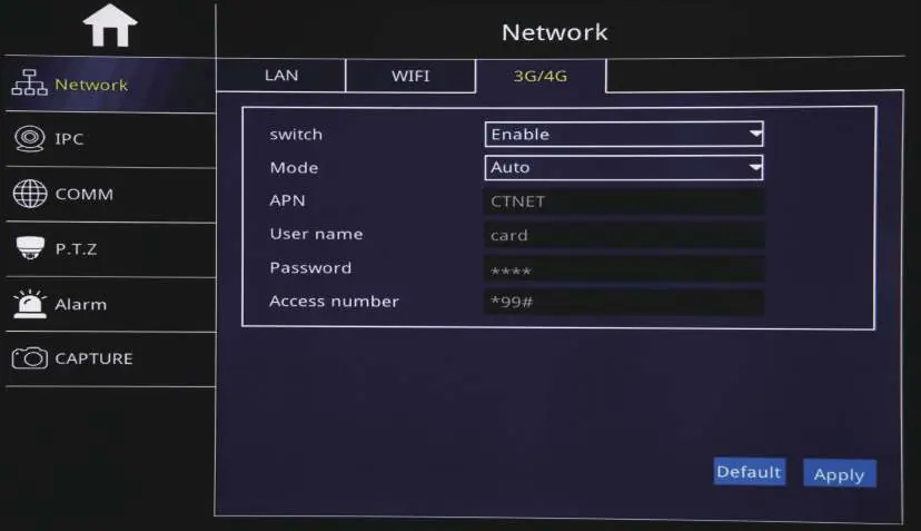 3G/4G network configuration menu