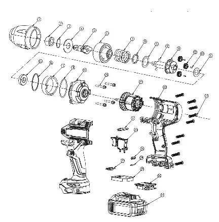 Exploded view of the impact wrench