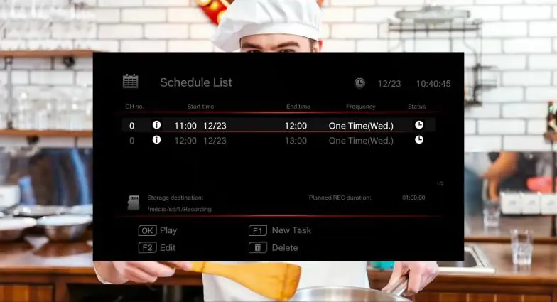 Schedule recording list interface.