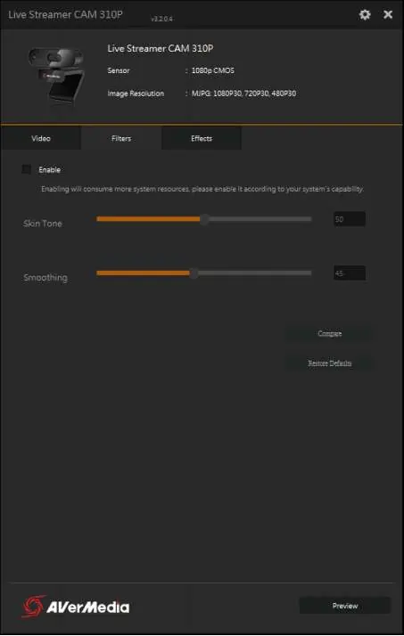 CamEngine Windows Video tab