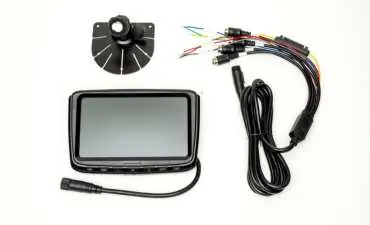 Kit contents including monitor, mount, and harness