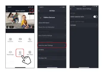 Motion detection settings menu