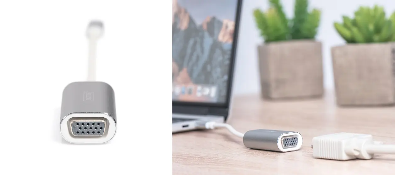 Connecting the adapter to a laptop and VGA cable
