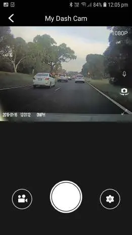 Dash cam interface screen controls.