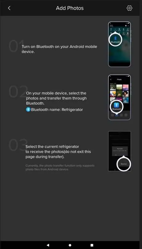 Bluetooth transfer instructions.