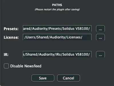 User paths settings menu