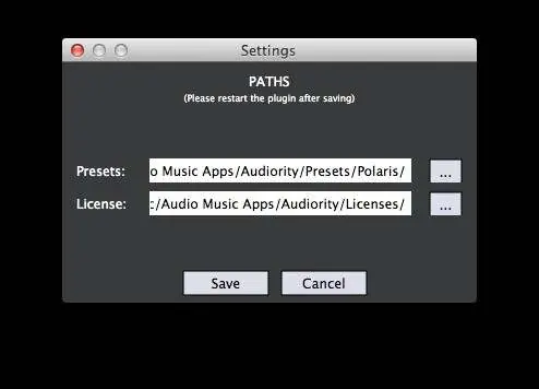 Settings Paths menu