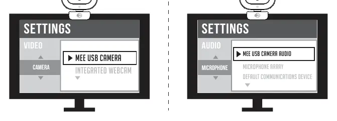 Selecting the camera and microphone in application settings