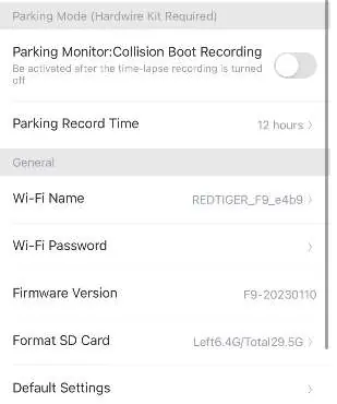 Parking mode settings