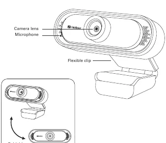 Overview of the webcam components and foldable design.