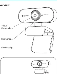 Webcam components including lens, microphone, and clip.