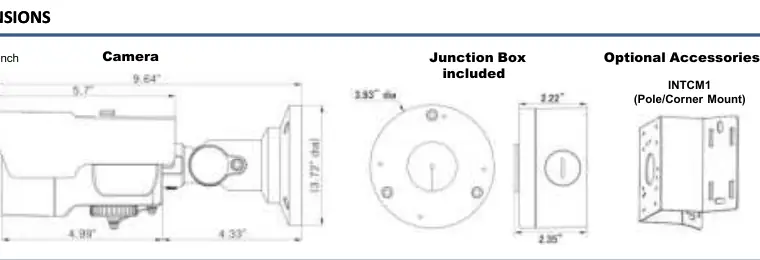 Camera and junction box dimensions