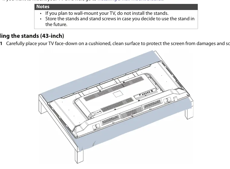 Installing the stands (43-inch)