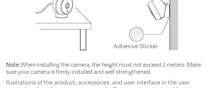 Installation methods showing placement on a surface and wall mounting with adhesive.