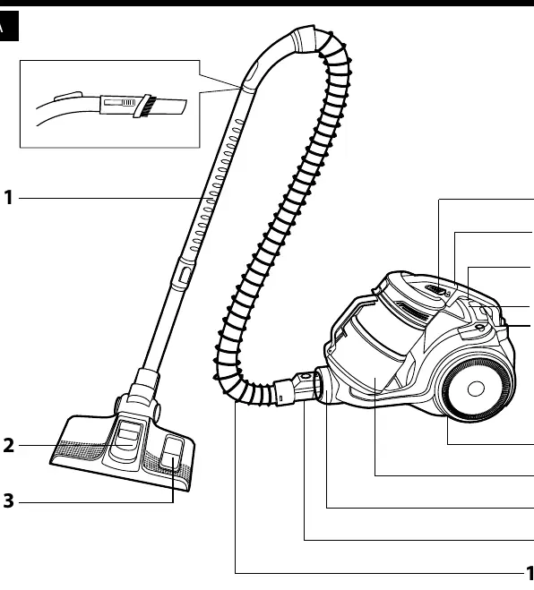 Parts identification diagram of the Sencor SVC 1080TI vacuum cleaner.