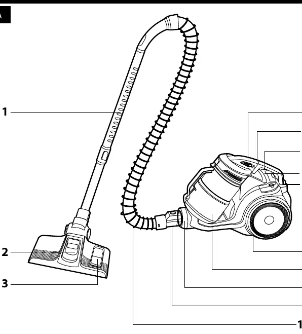 Parts diagram of the vacuum cleaner and accessories