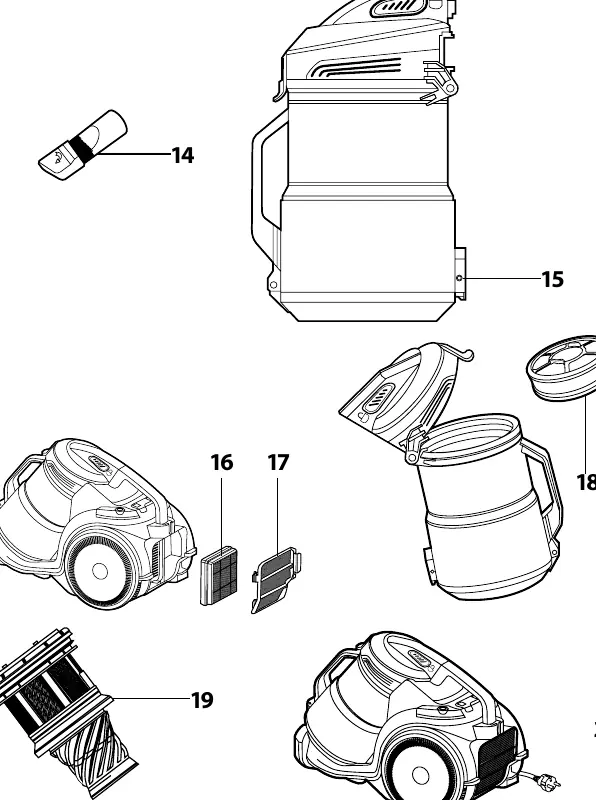 Diagram of dust container and filter assembly