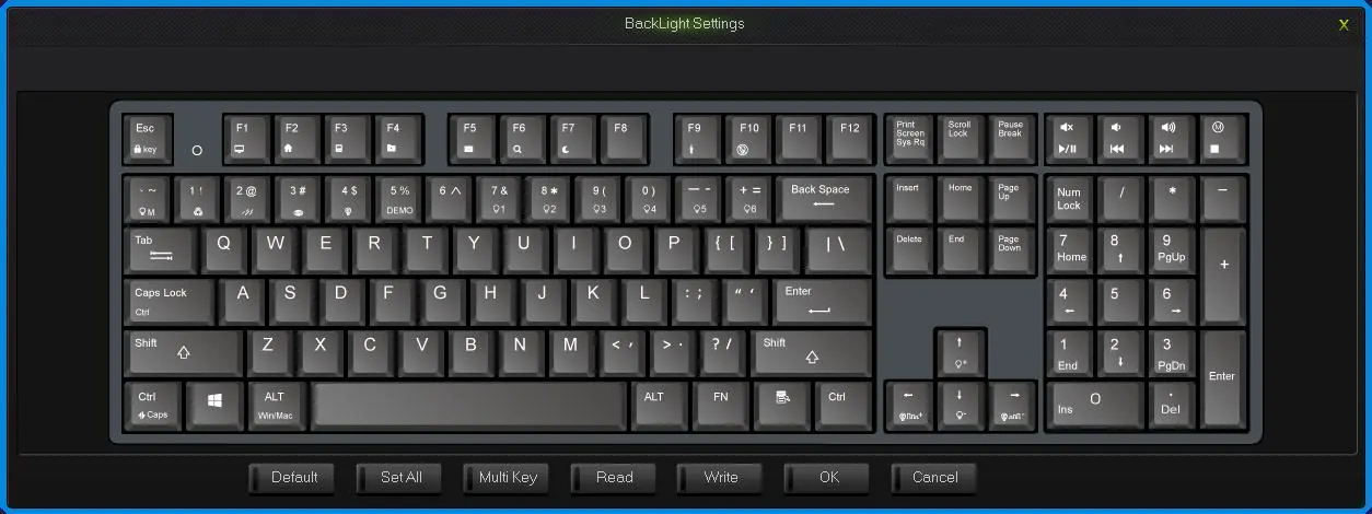 Backlight settings interface