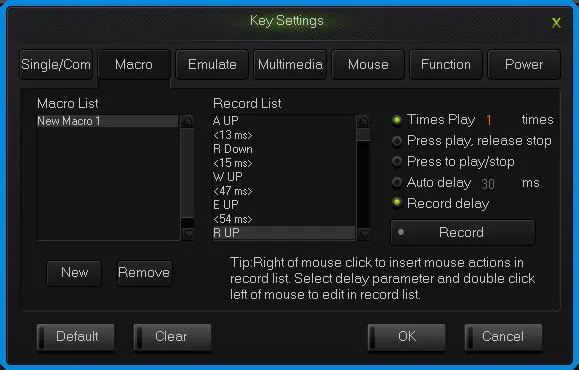 Macro definition key interface