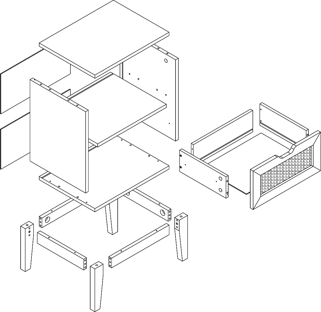 Exploded view of the end table components.