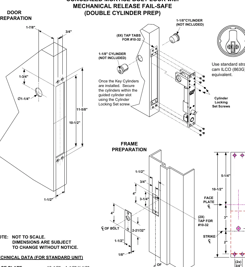 Door and frame preparation dimensions