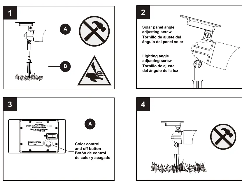 Installation overview showing adjustment screws and control button.