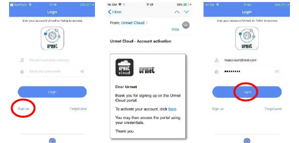 Account registration and login process in the V-Stream app.