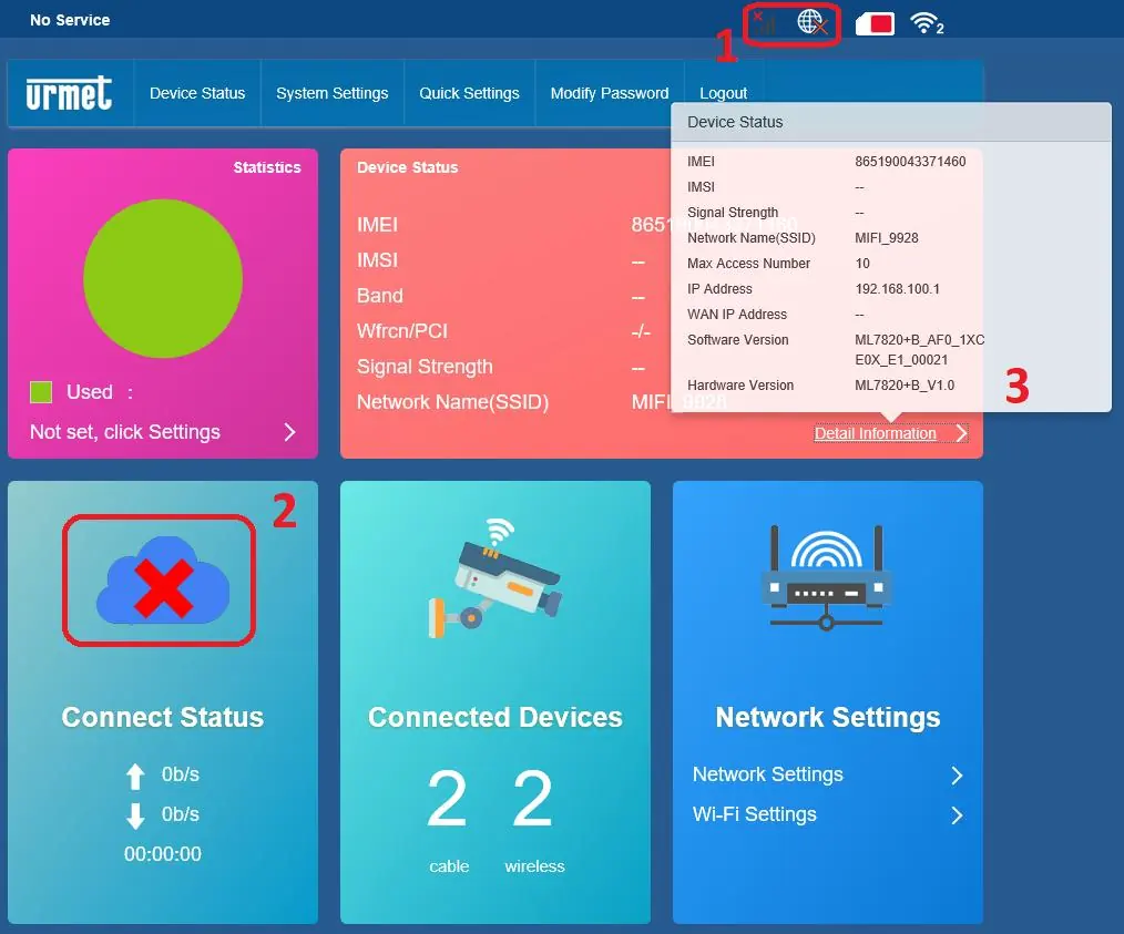 Router dashboard showing device status