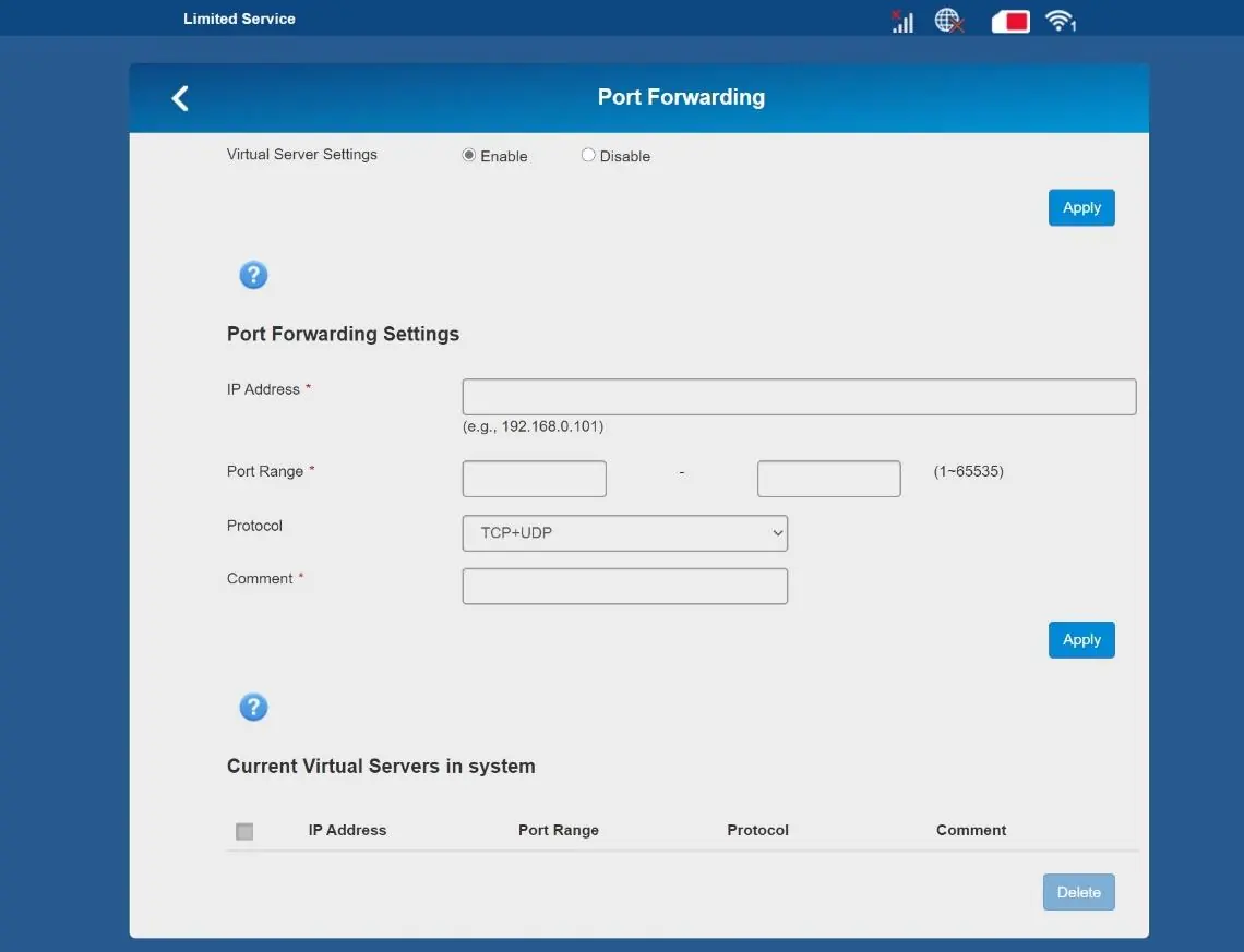 Port forwarding configuration