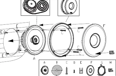 Exploded view of speaker components