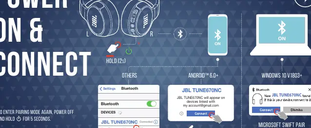 Power on and Bluetooth pairing instructions