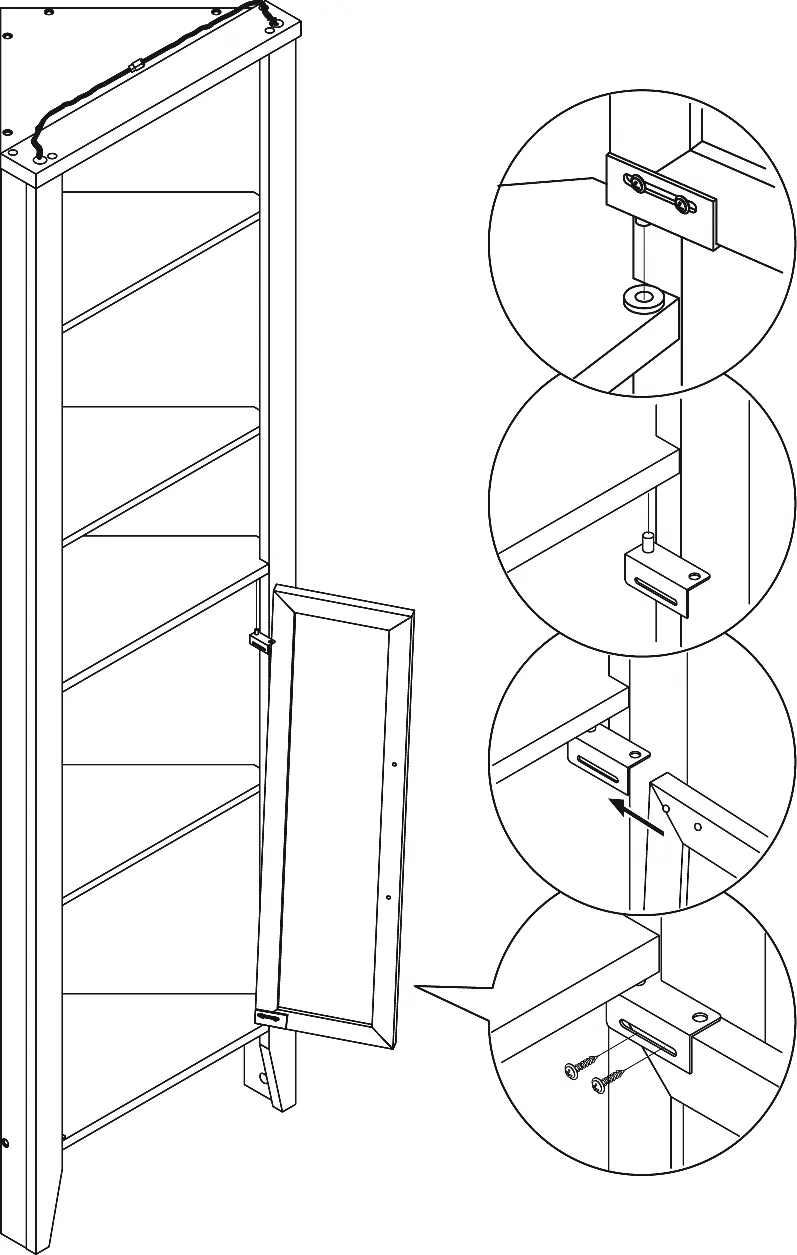 Step 21: Attaching the cabinet door.