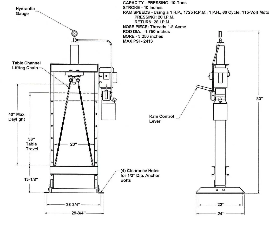 Force 10DA specifications and dimensions.