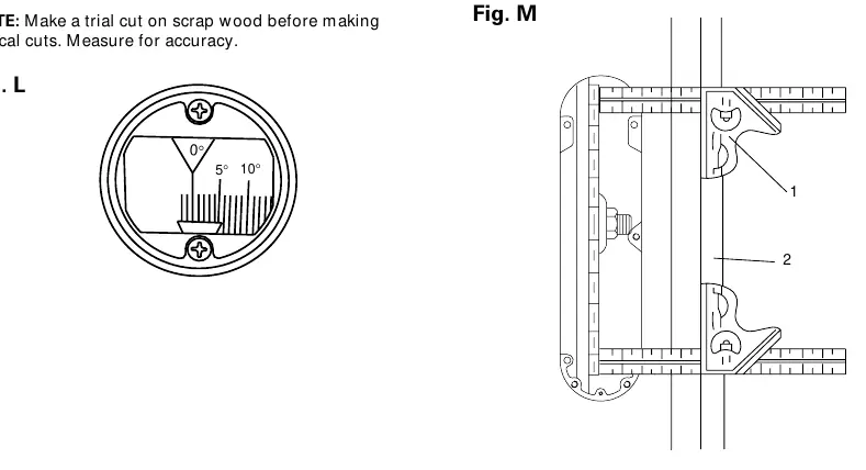 Checking blade parallelism to miter gauge groove (Fig. M).