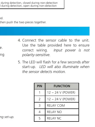 Wiring pinout table