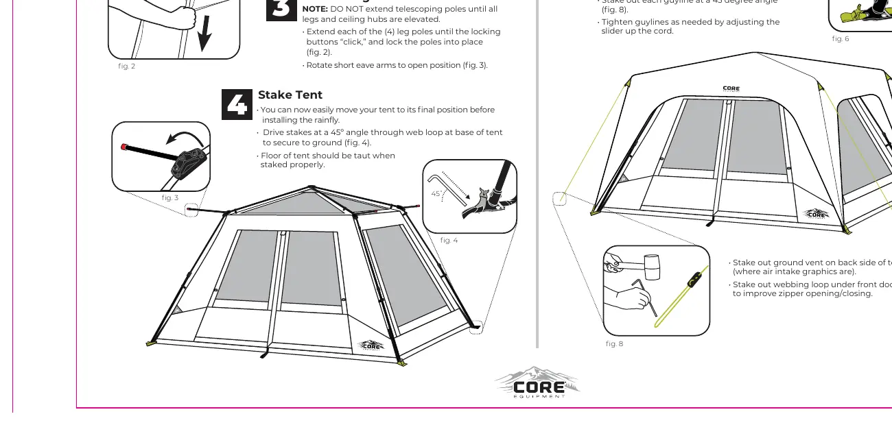 Setup Steps 4-6: Staking and attaching the rainfly.