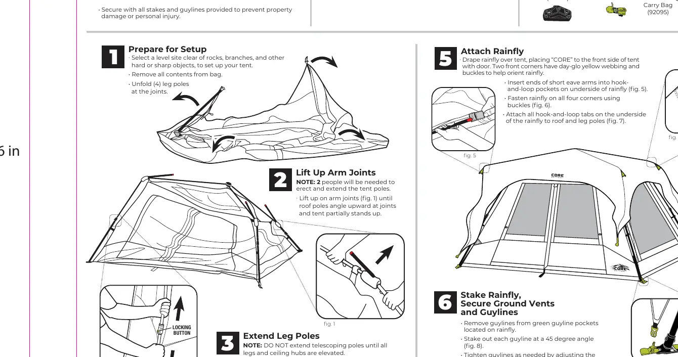 Setup Steps 1-3: Unfolding and lifting the tent structure.