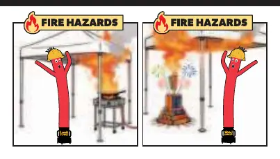 Fire hazard warning showing the required distance from heat sources.