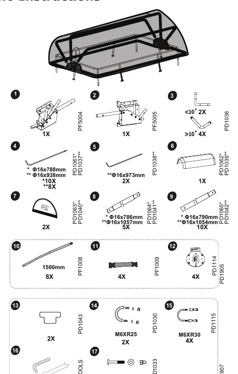 Parts reference list