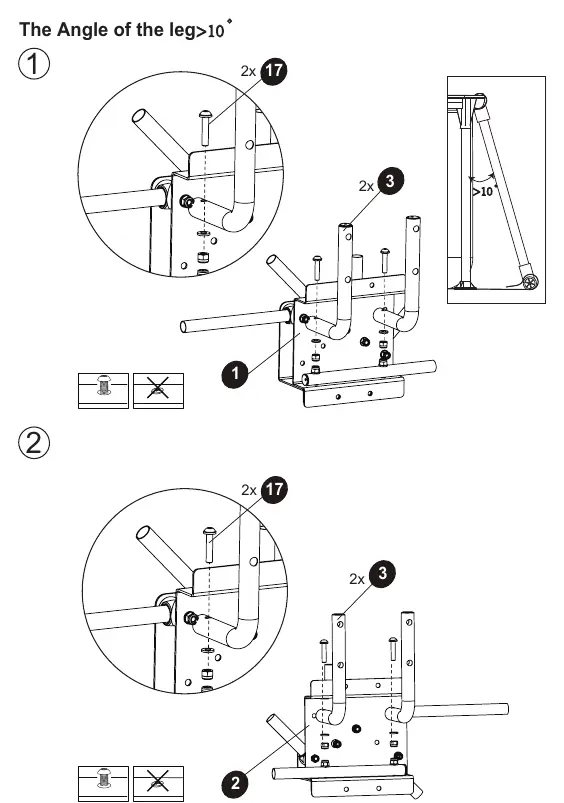 Leg angle adjustment (>10°)