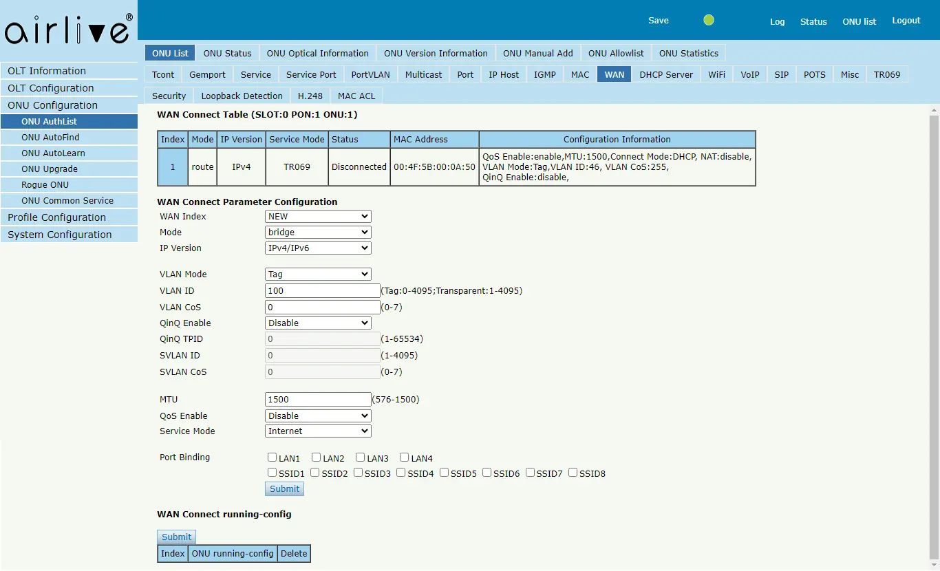 WAN connection configuration
