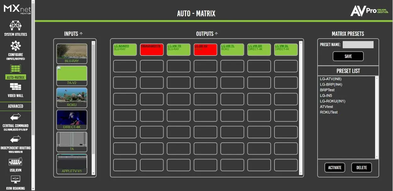 Mentor Auto-Matrix interface.