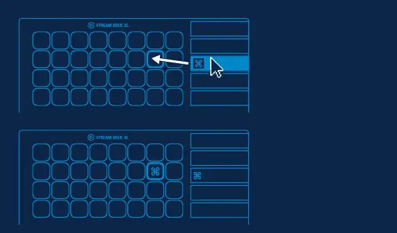 Dragging actions onto keys in the software