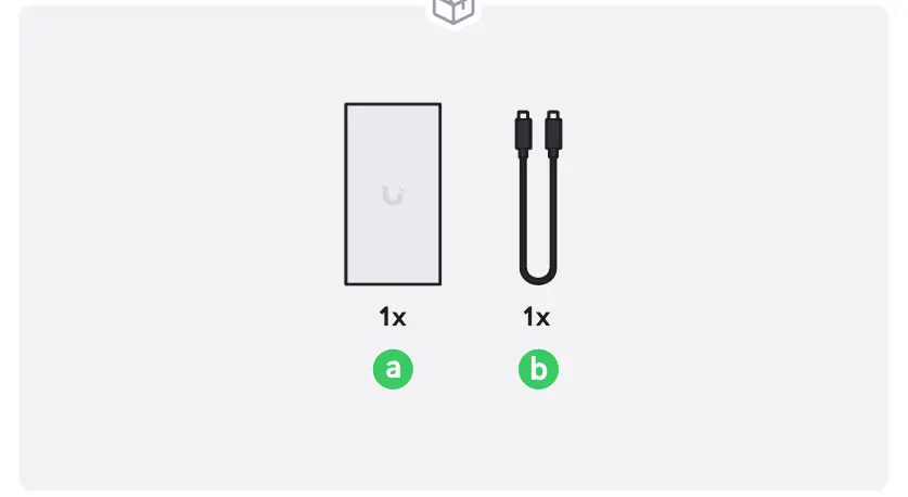 Package contents including the adapter and USB-C cable.