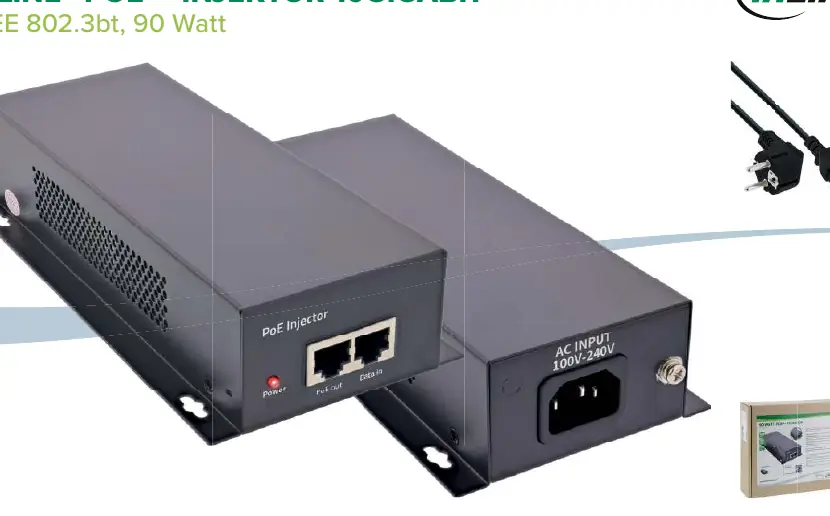 InLine PoE++ Injector 10Gigabit unit and included power cable.