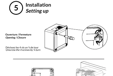 Opening the device housing by unscrewing the four corner screws by a quarter turn.